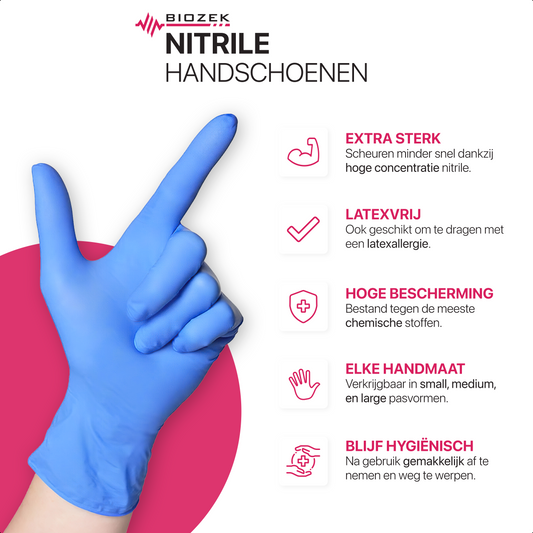Nitrile handschoenen met hoge concentratie, scheuren minder snel en bieden uitstekende bescherming, latexvrij en geschikt voor verschillende toepassingen.