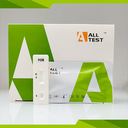 Verpakking van de FOB test kit voor het testen op occult bloed in de ontlasting, snel en betrouwbaar voor thuistests.